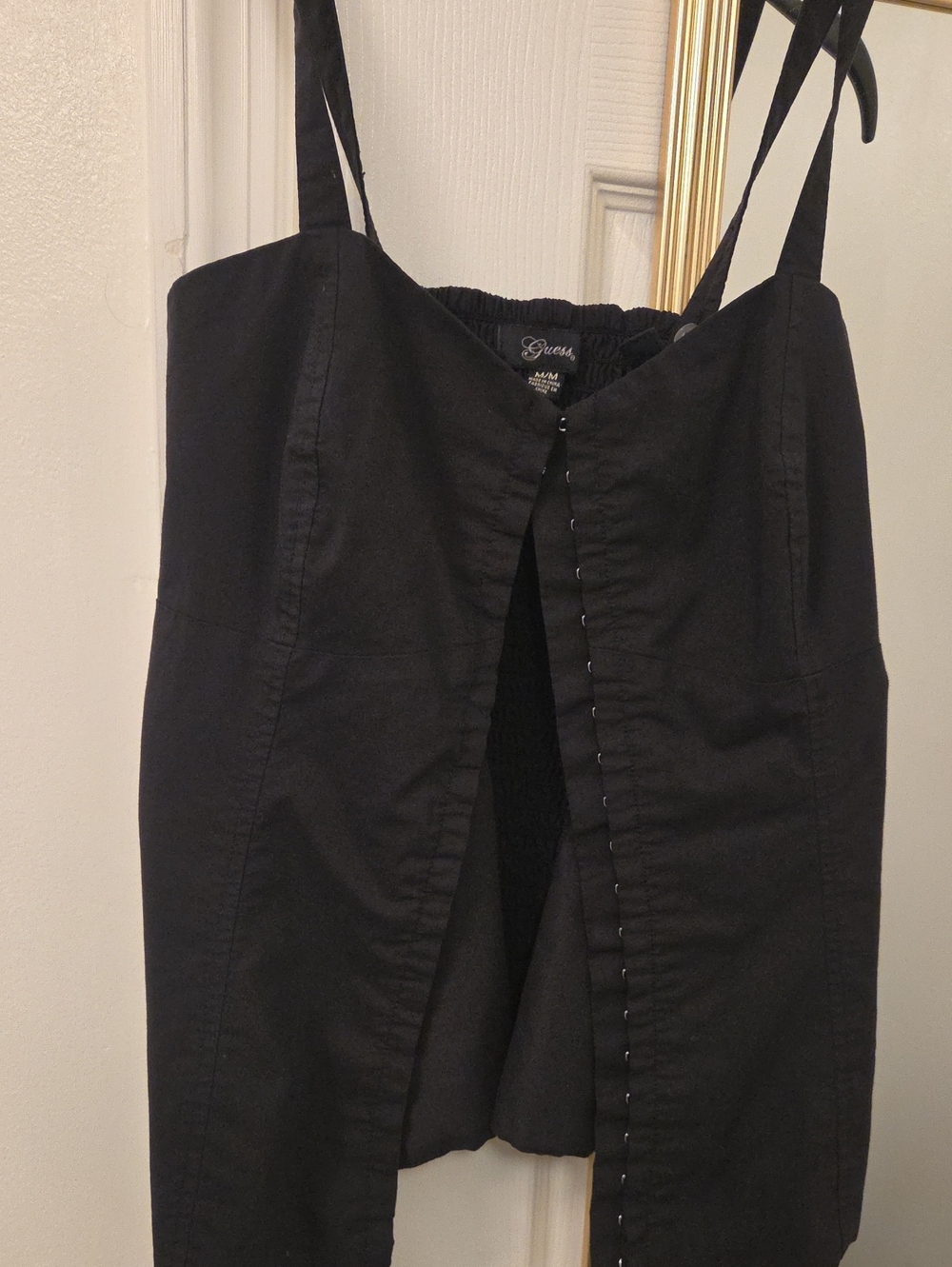 Guess Black Women's Denim Overalls with Front Hook Detail